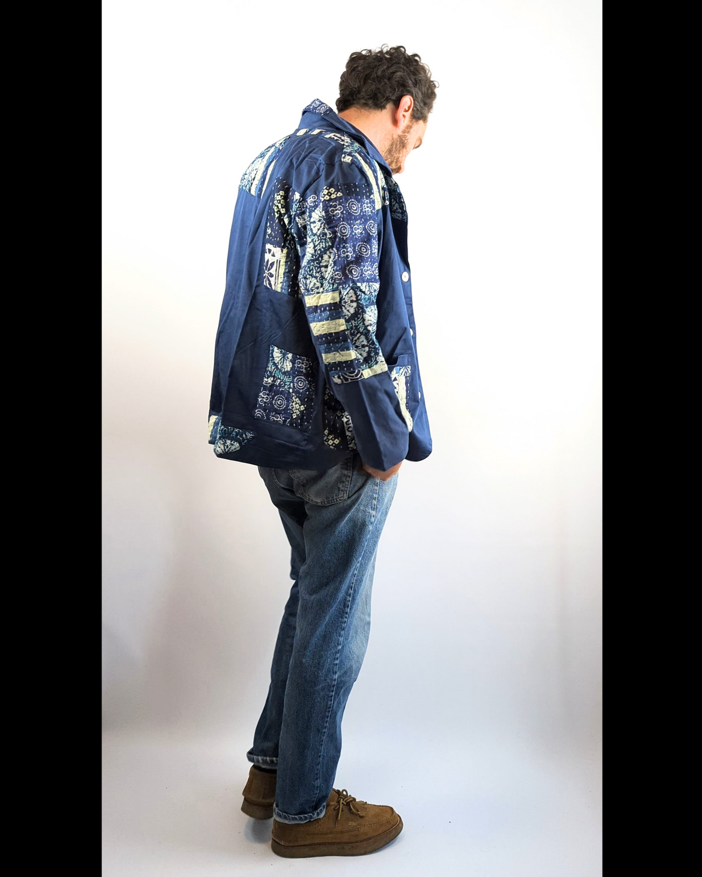 CHORE COAT IN SASHIKO STITCH KANTHA PATCH