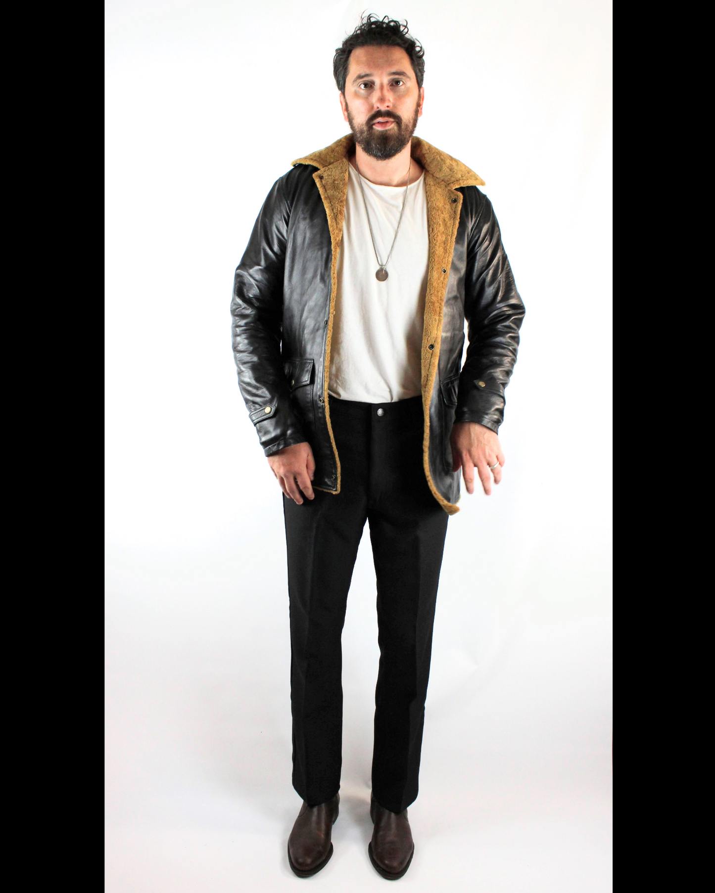 BLACK LAMBSKIN LEATHER JACKET WITH SHEEP FUR LINING