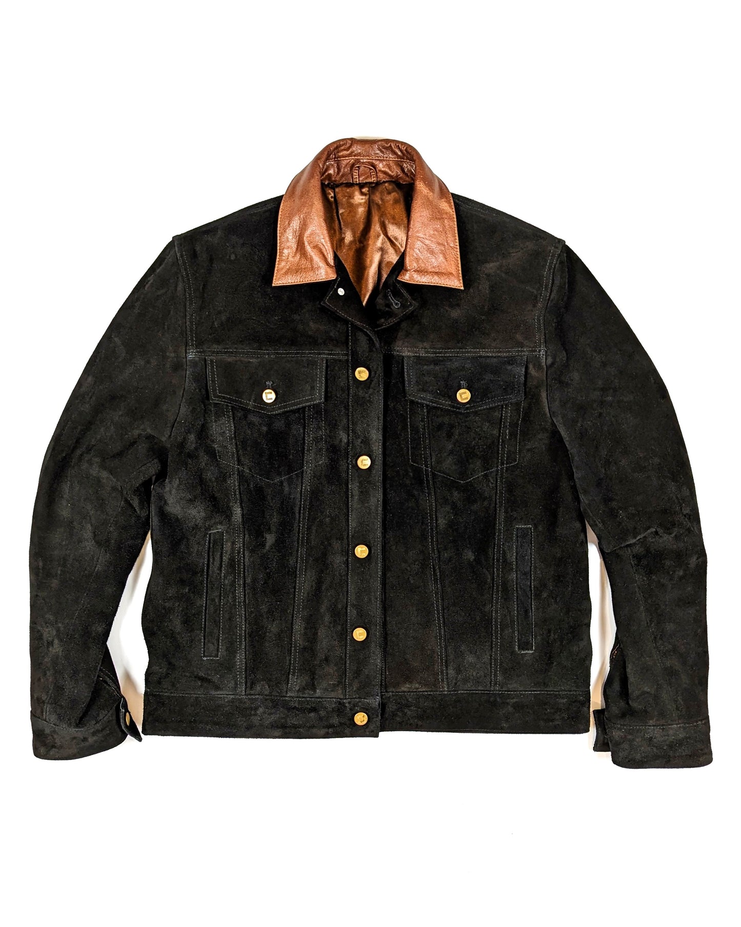 COW SUEDE LEATHER TRUCKER JACKET IN BLACK