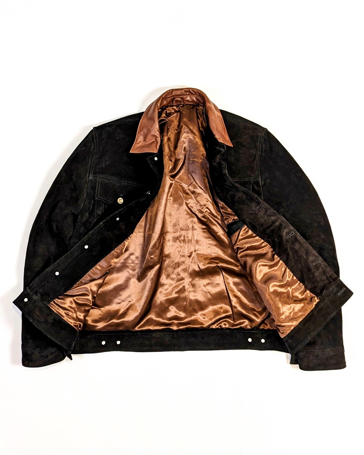 COW SUEDE LEATHER TRUCKER JACKET IN BLACK