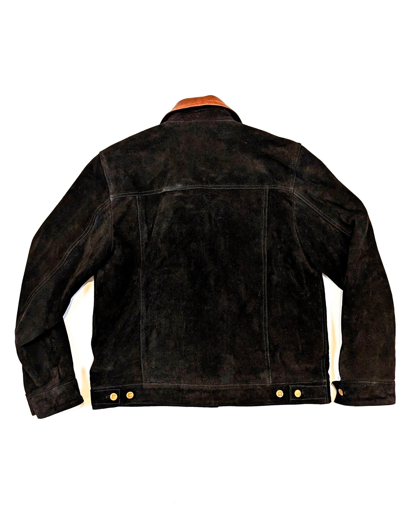 COW SUEDE LEATHER TRUCKER JACKET IN BLACK