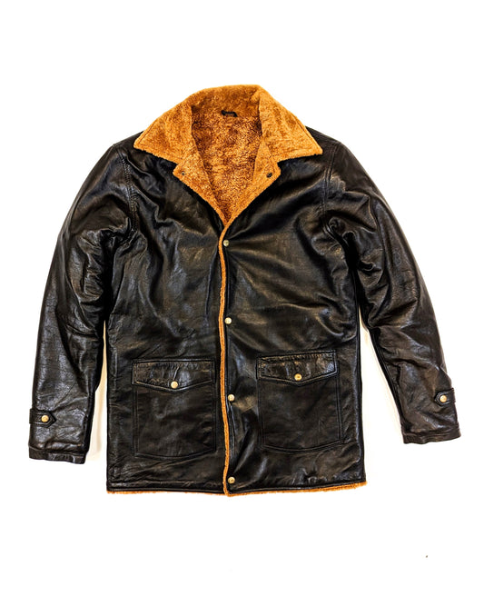 BLACK LAMBSKIN LEATHER JACKET WITH SHEEP FUR LINING