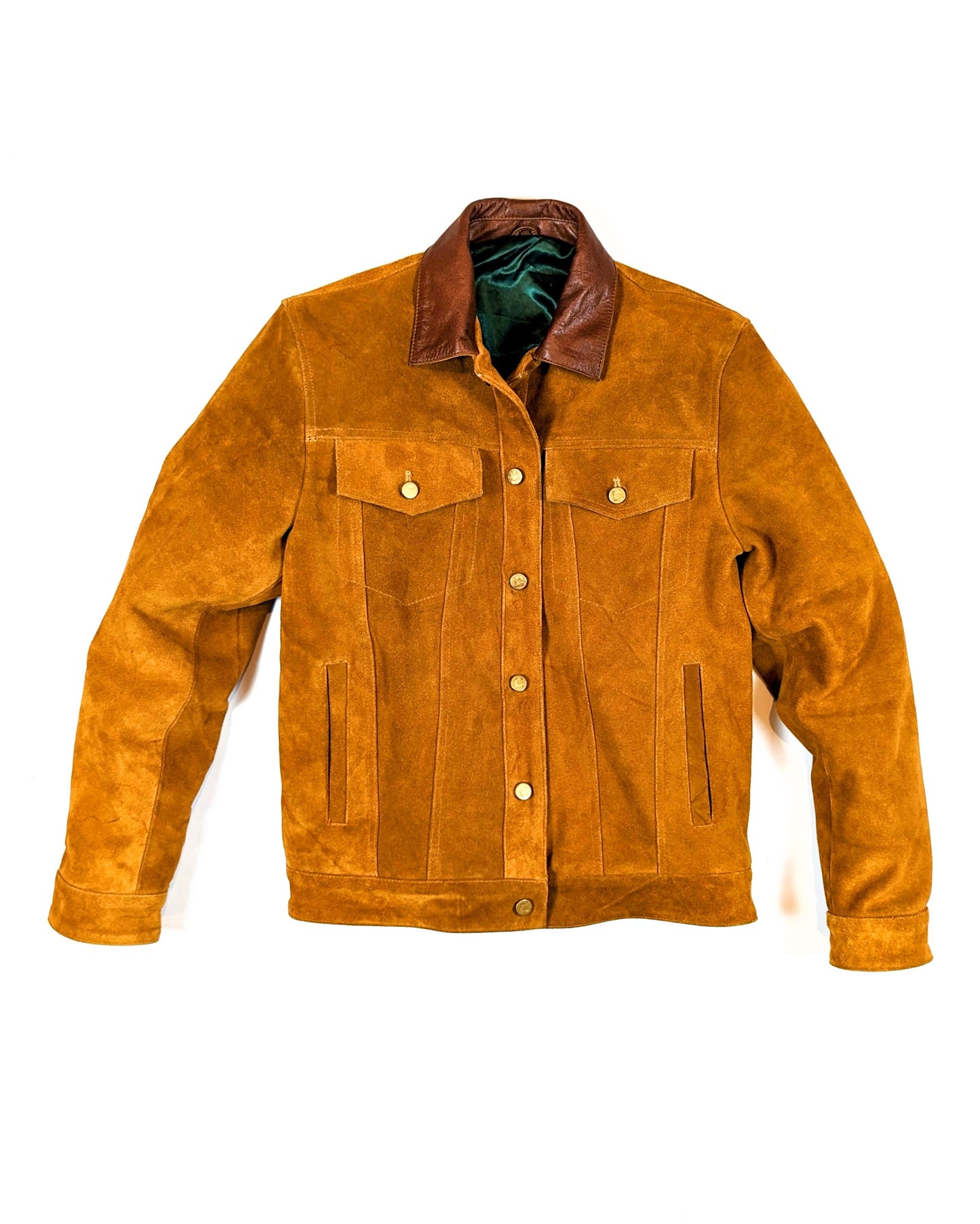 COW SUEDE LEATHER TRUCKER JACKET IN TAN