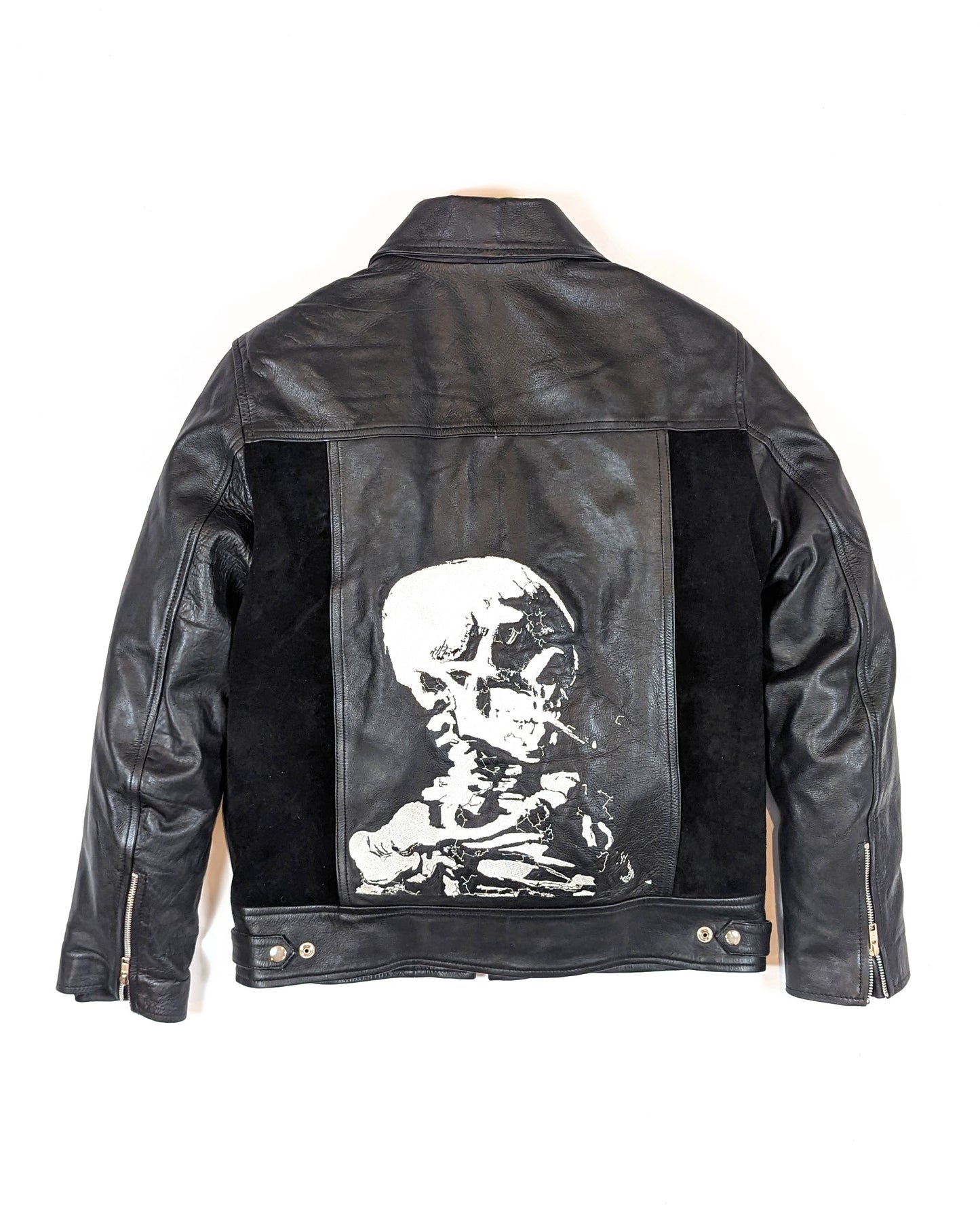 BLACK LAMBSKIN JACKET WITH EMBROIDERED VINCENT SKELETON