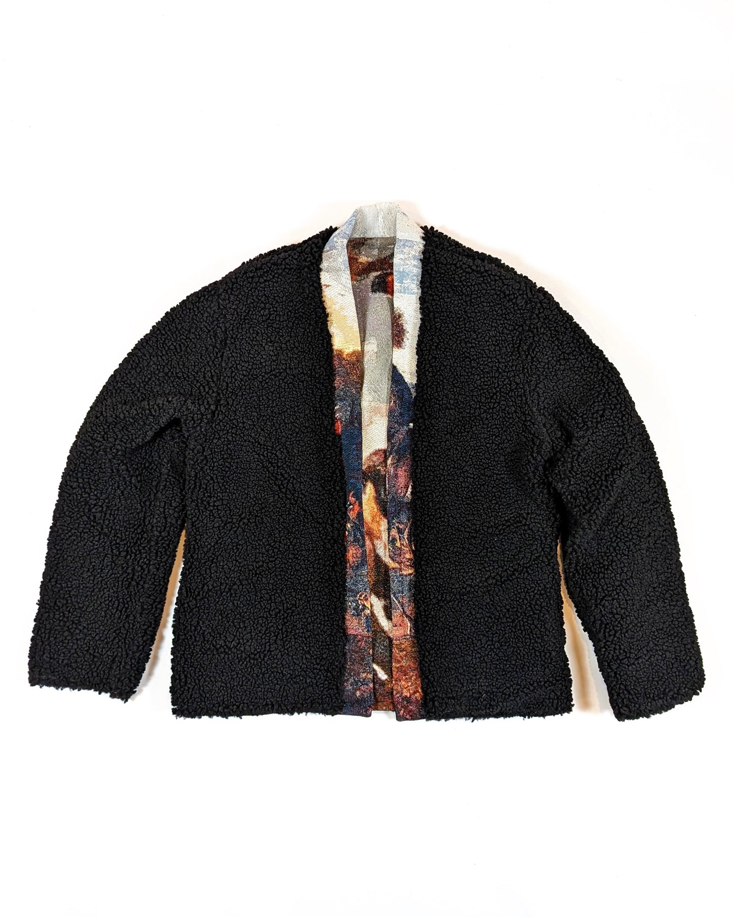 REVERSIBLE FLEECE TAPESTRY CARDIGAN IN ANIMALS AND BIRDS