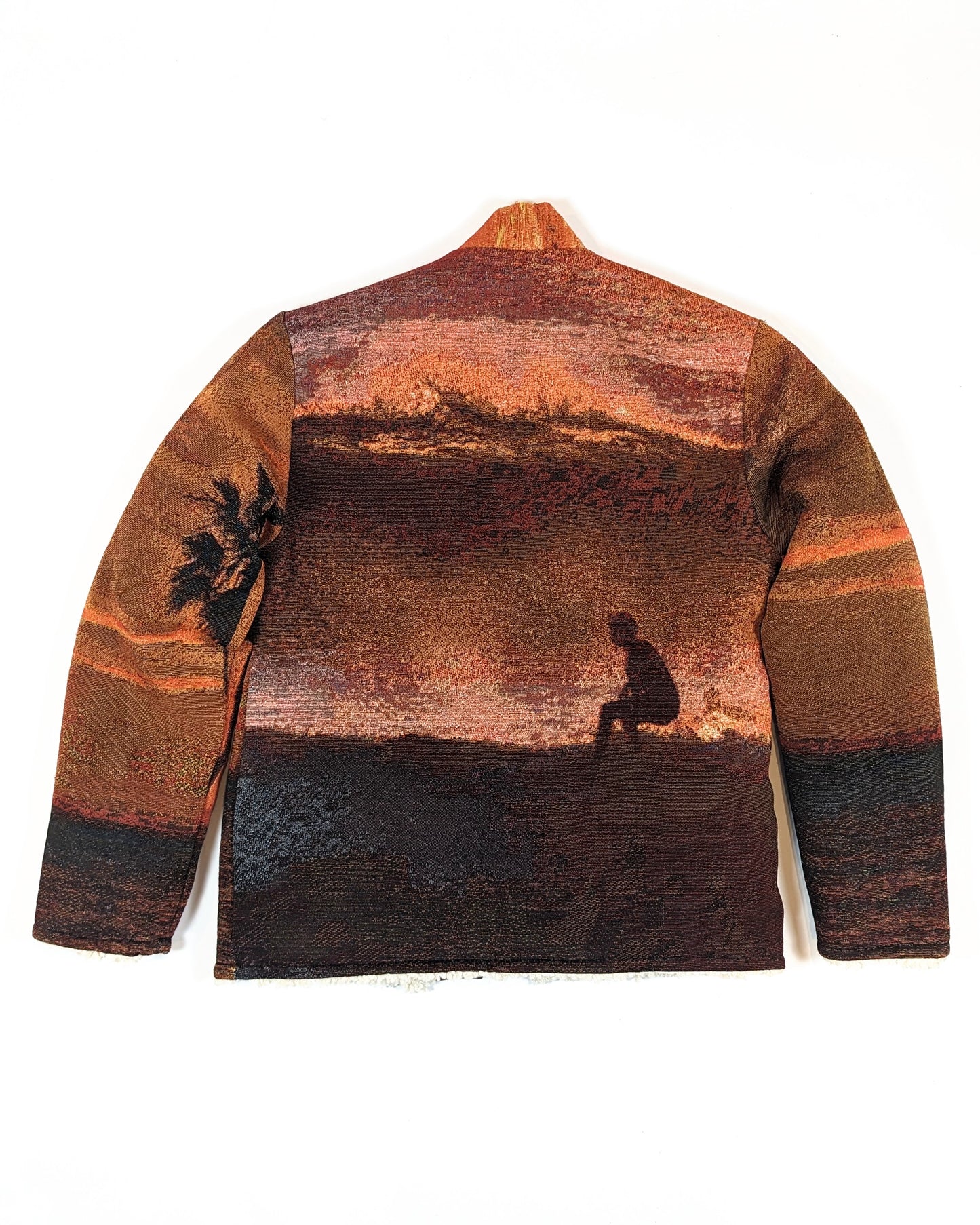 REVERSIBLE FLEECE TAPESTRY CARDIGAN IN SUNSET