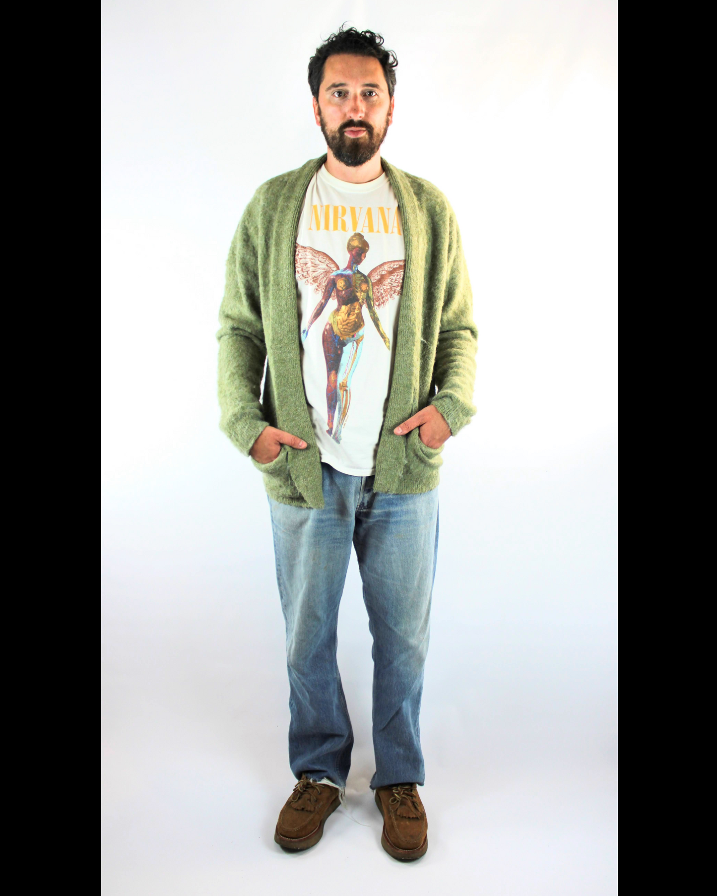 CARDIGAN IN GREEN MOHAIR