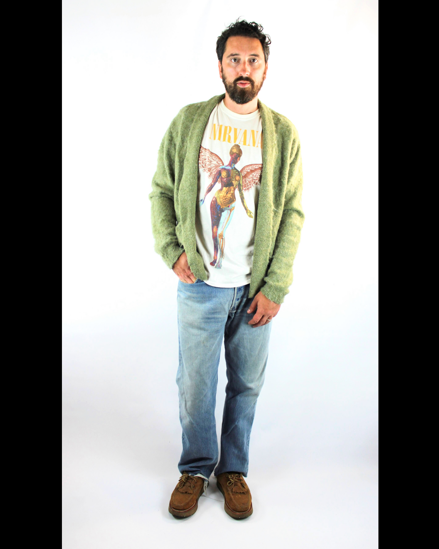 CARDIGAN IN GREEN MOHAIR