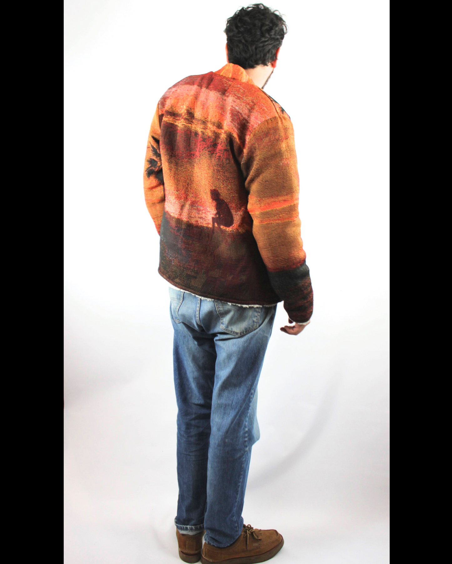 REVERSIBLE FLEECE TAPESTRY CARDIGAN IN SUNSET