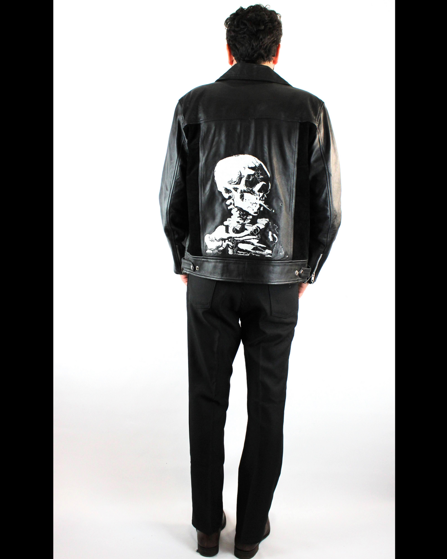 BLACK LAMBSKIN JACKET WITH EMBROIDERED VINCENT SKELETON